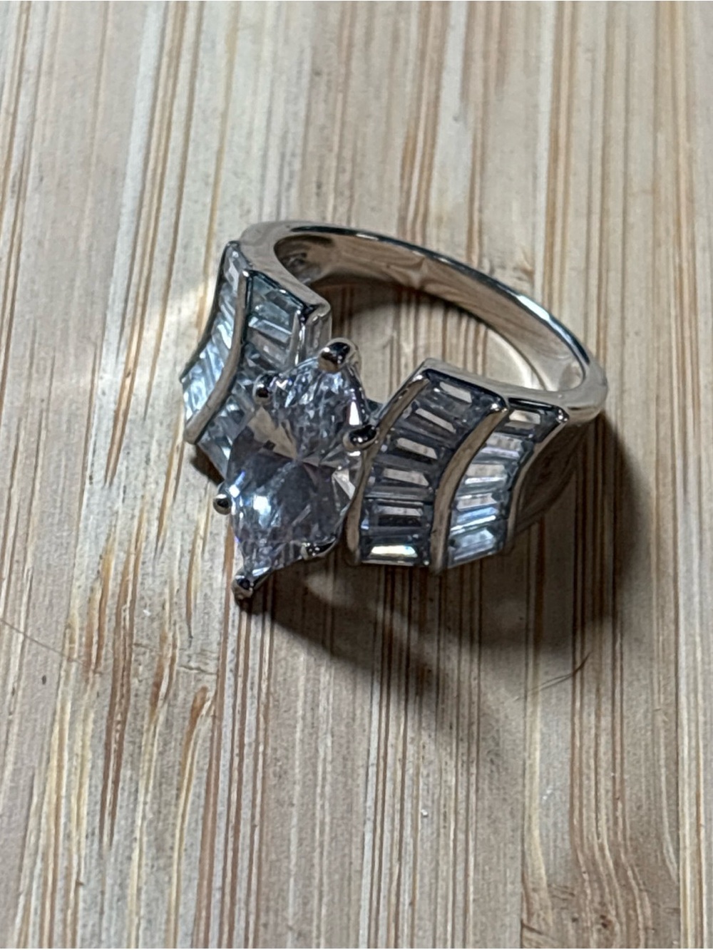 Silver  Marquise Shape Center CZ Ring Size 8
